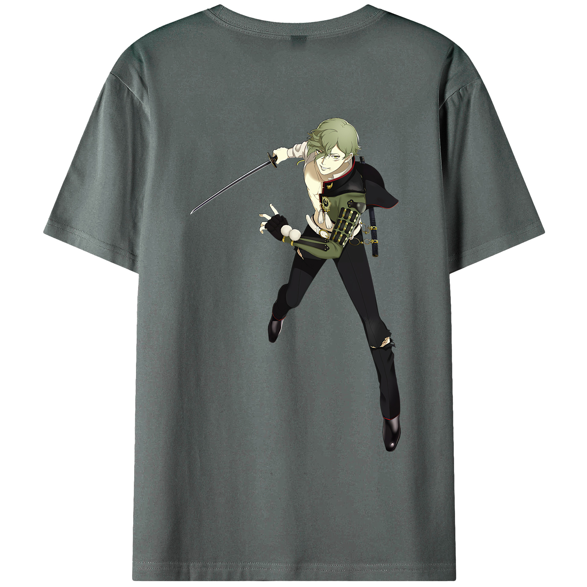 （画像用） 刀剣乱舞 Touken Ranbu 綿100％ メンズ半袖Tシャツ（バックプリント） 通気性